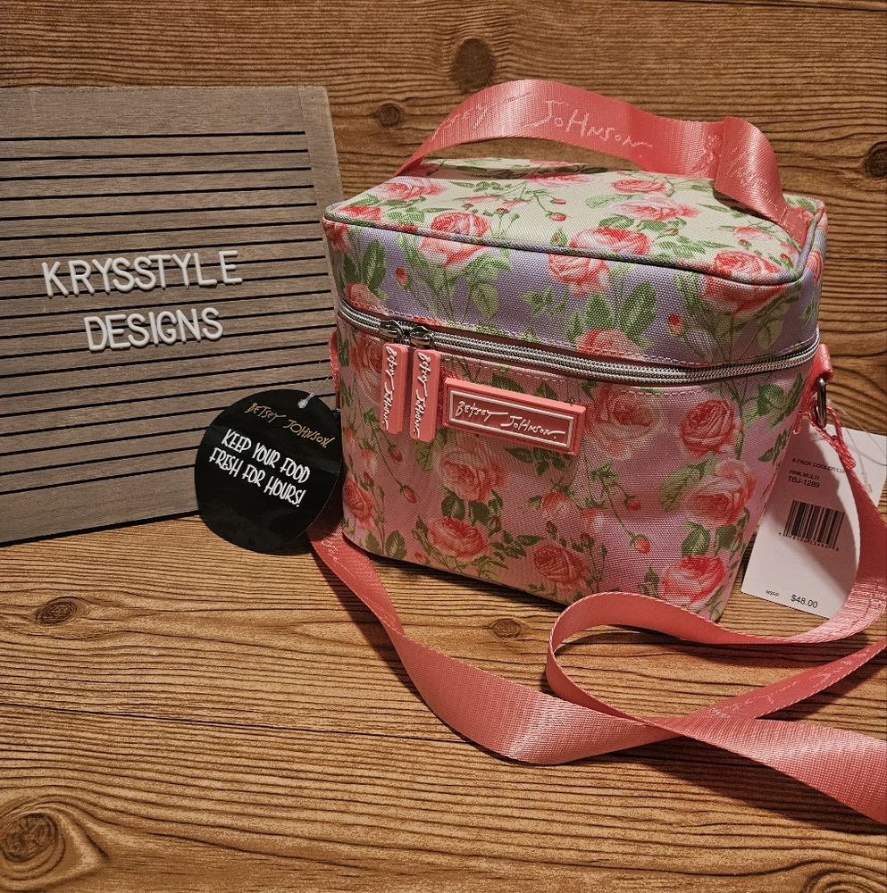 Betsey Johnson Lunch Tote Bag Cooler Insulated Pink Purple Coral Floral